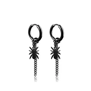 1 Pair Spider Dangle Earrings,Tassel Chain Earrings,Lightweight Surgical Stainless Steel Spiderman Hoop Jewelry (Black)