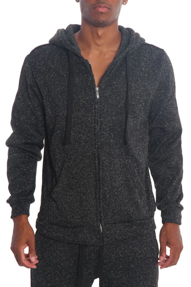 Basic Melange Zip Up Hoodie