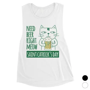 Beer Cat Patrick's Day Womens Muscle Tank Top Cute Irish Gym Tanks