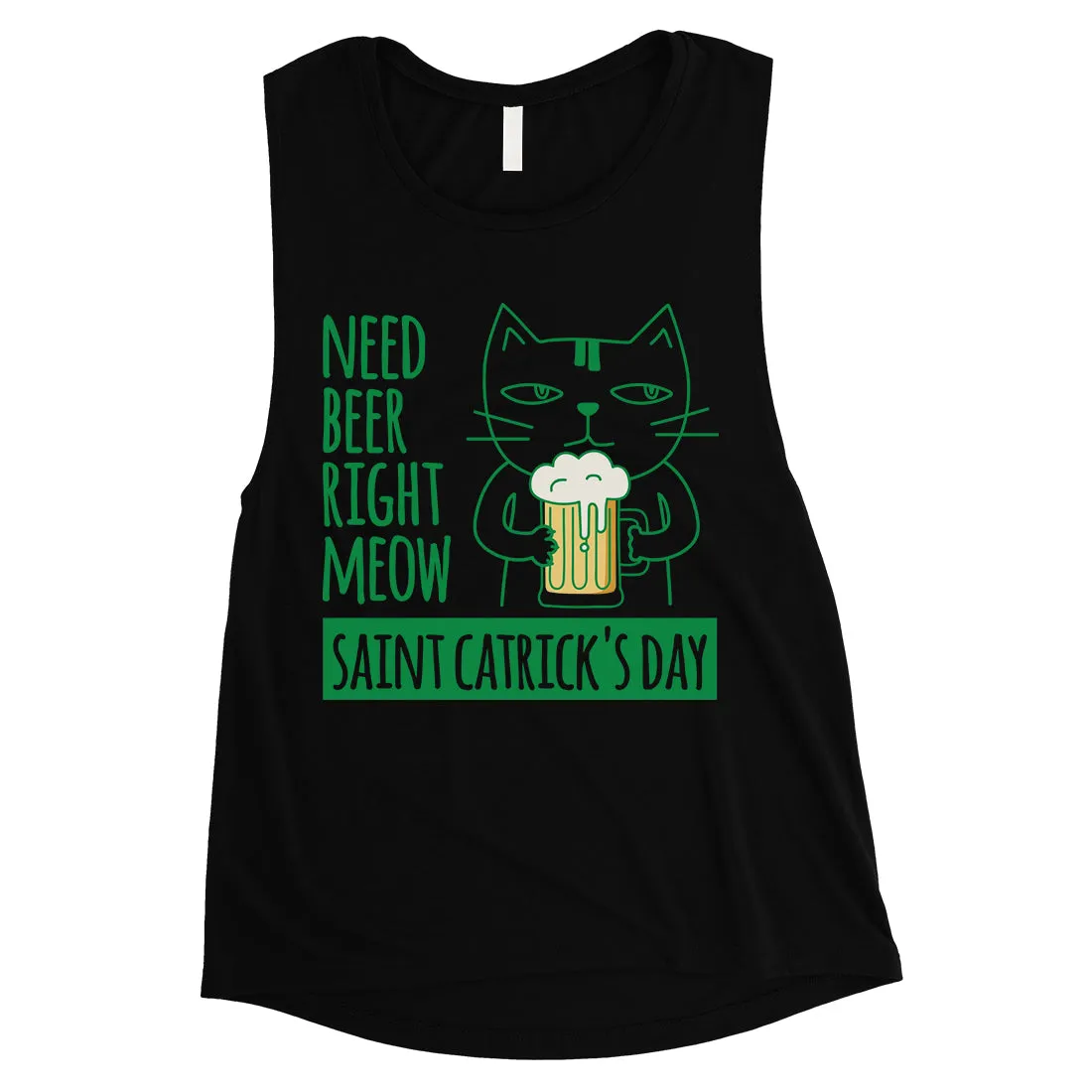 Beer Cat Patrick's Day Womens Muscle Tank Top Cute Irish Gym Tanks