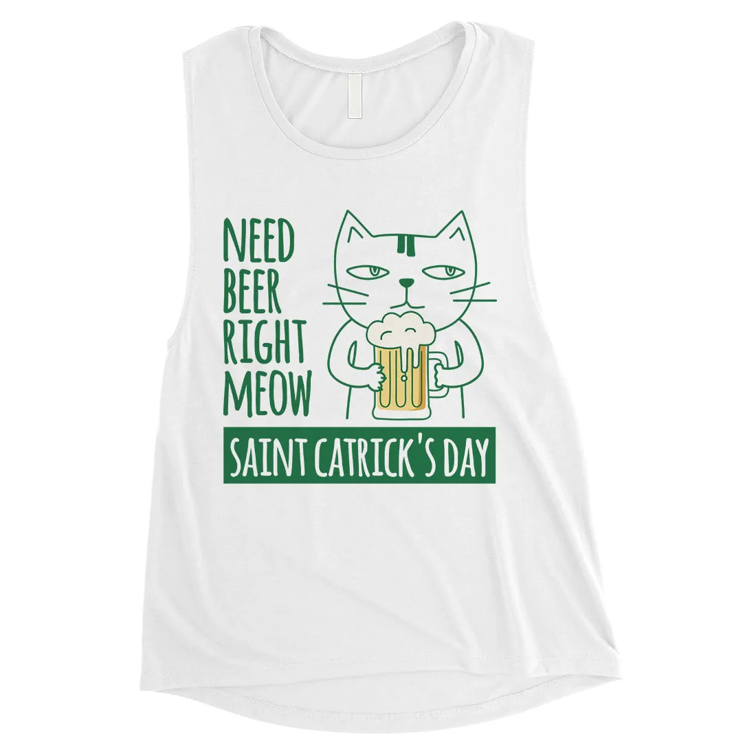 Beer Cat Patrick's Day Womens Muscle Tank Top Cute Irish Gym Tanks