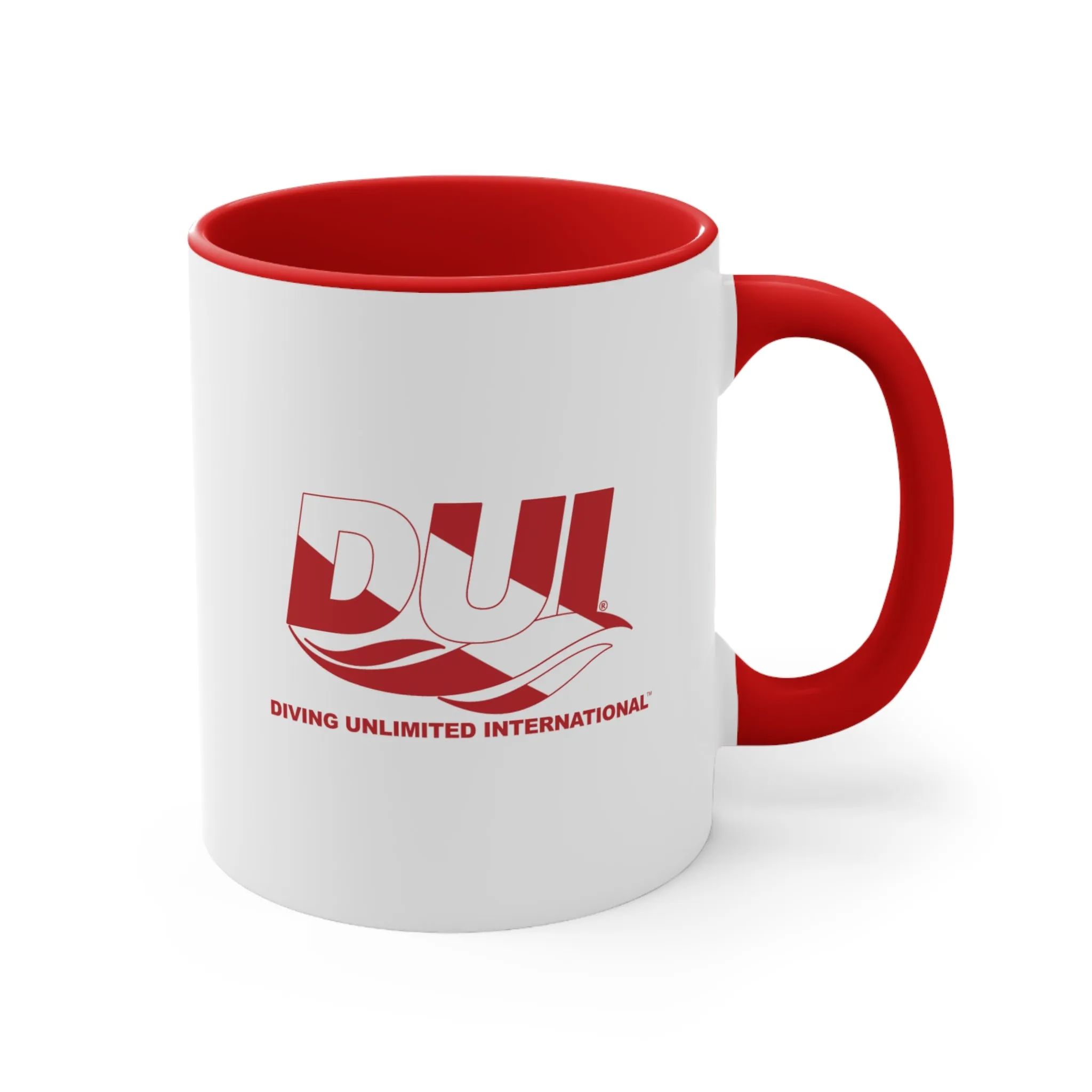 DUI Red Coffee Mug, 11oz - DUI Scuba Diver Flag Logo