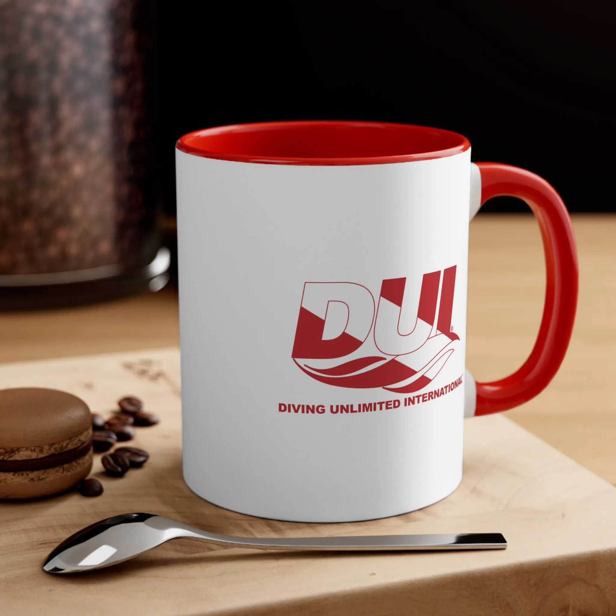 DUI Red Coffee Mug, 11oz - DUI Scuba Diver Flag Logo