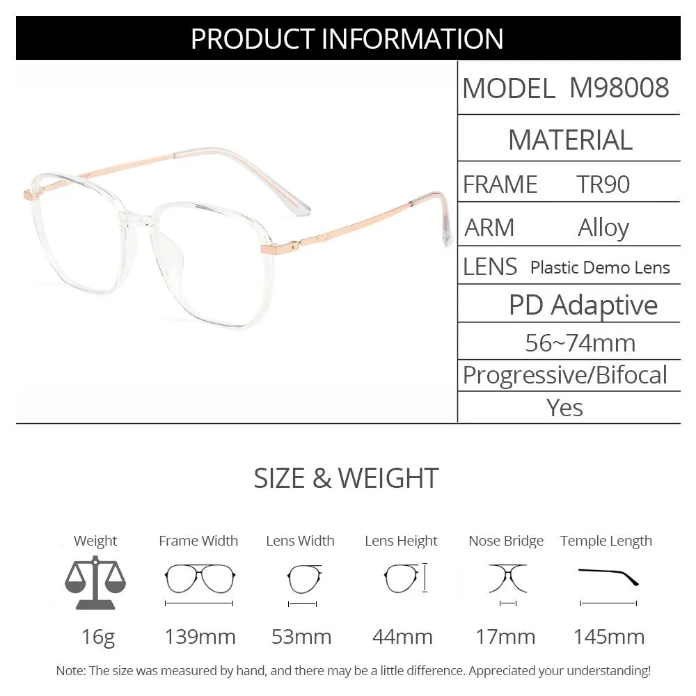 Gmei Women's Eyeglasses Ultralight Square Frame Alloy Tr90 Plastic M98008