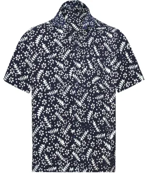 La Leela Men's Leaves 100% Cotton Blue Shirt XXL