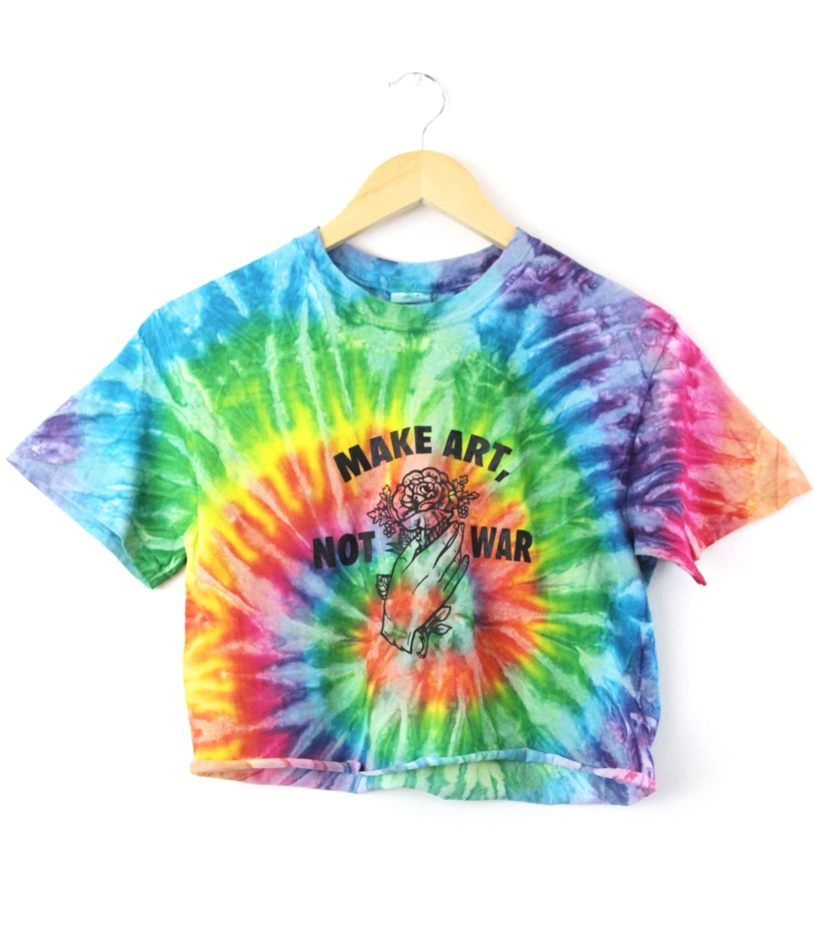 Make Art, Not War Bright Rainbow Tie-Dye Graphic Unisex Cropped Tee