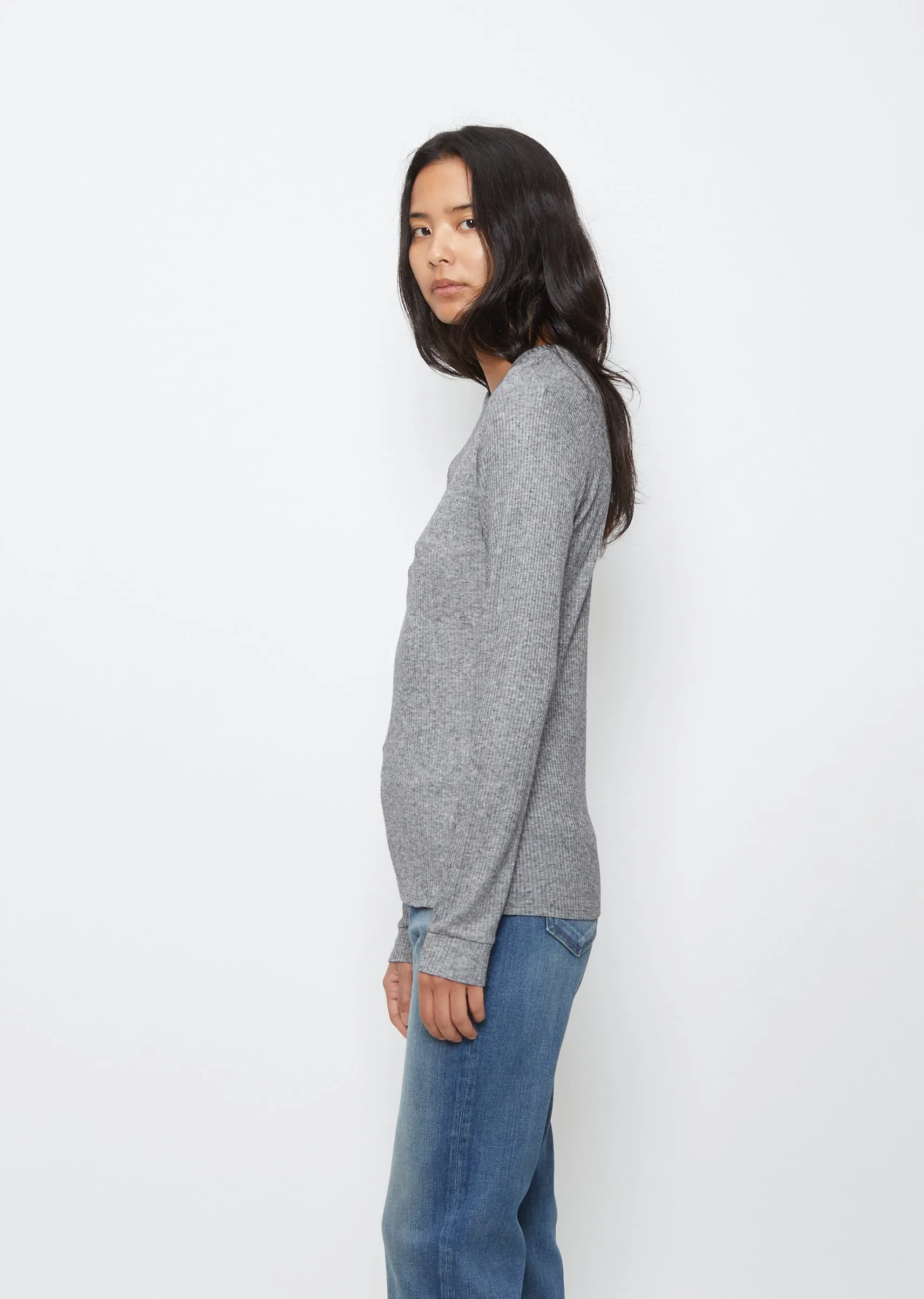 Manches Longues Col Rond Tee — Grey Melange