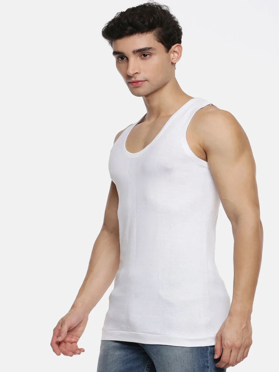 Men Soft Fine Cotton Jersy White Banian RN Compact (2 PCs Pack)