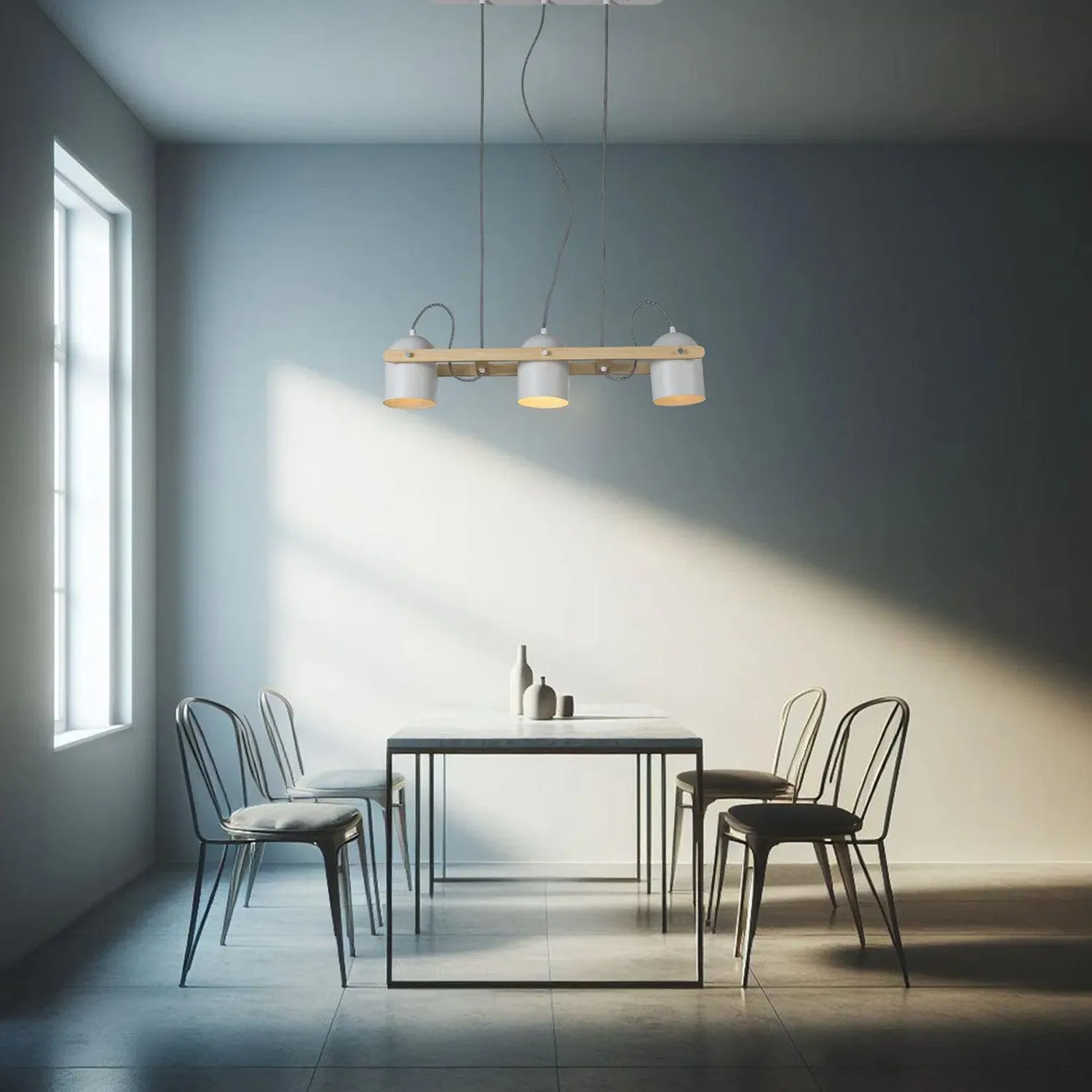 Mia Modern Iron and Wood 3 Light Pendant Light, Black or White, PL0313