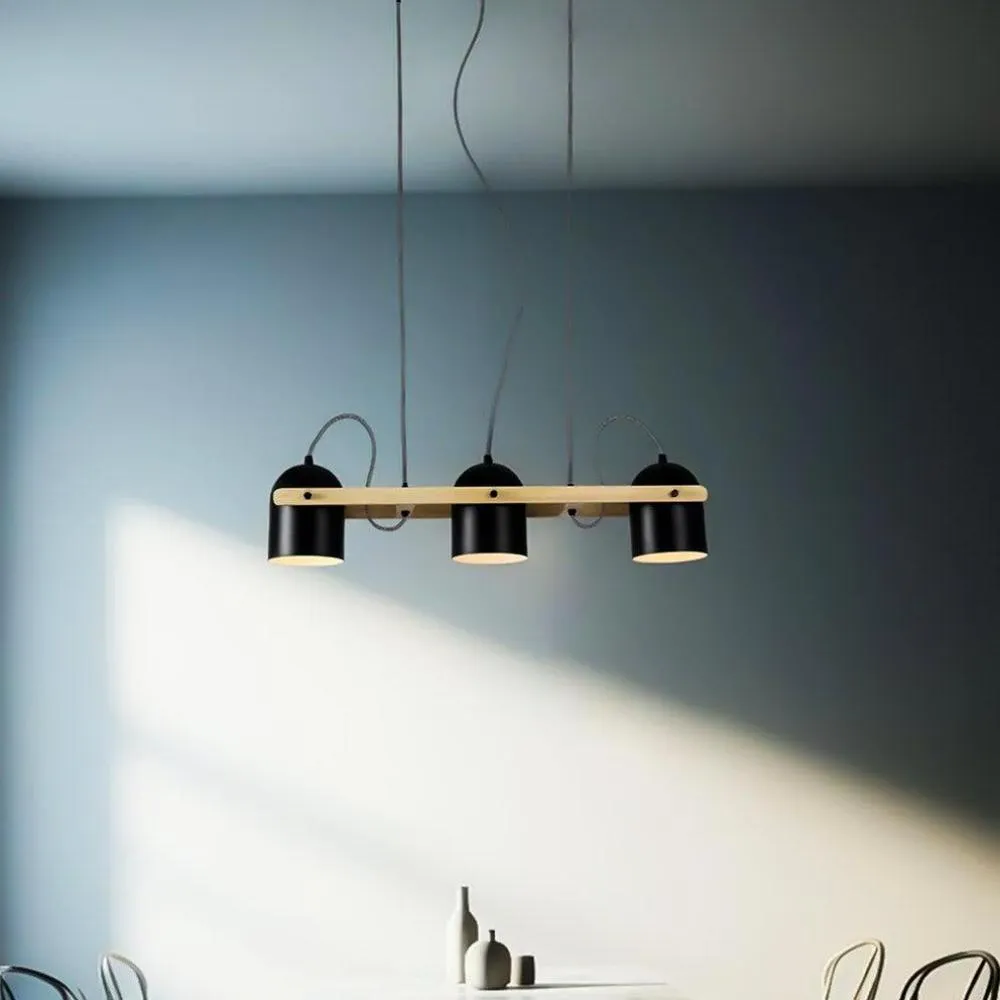 Mia Modern Iron and Wood 3 Light Pendant Light, Black or White, PL0313