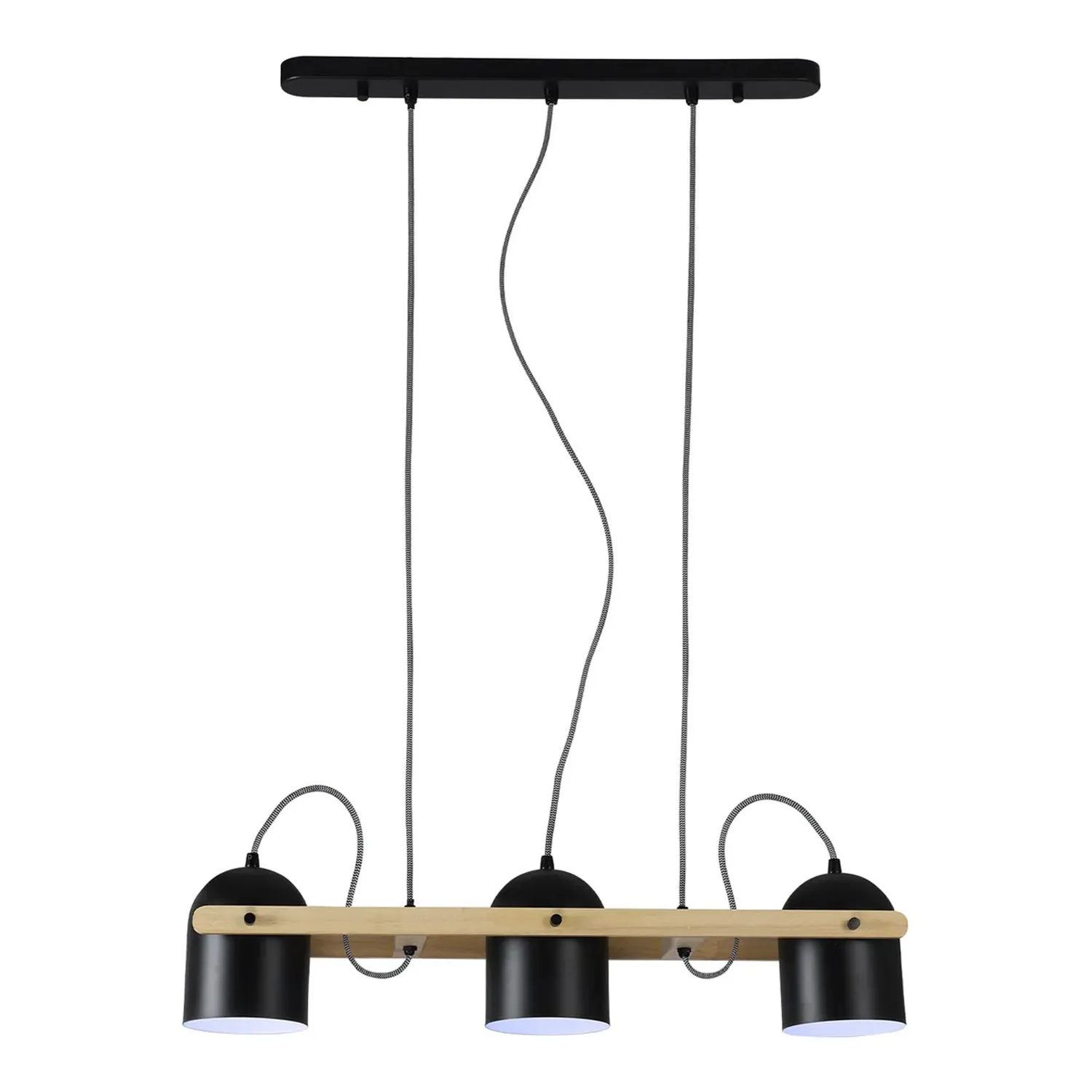 Mia Modern Iron and Wood 3 Light Pendant Light, Black or White, PL0313