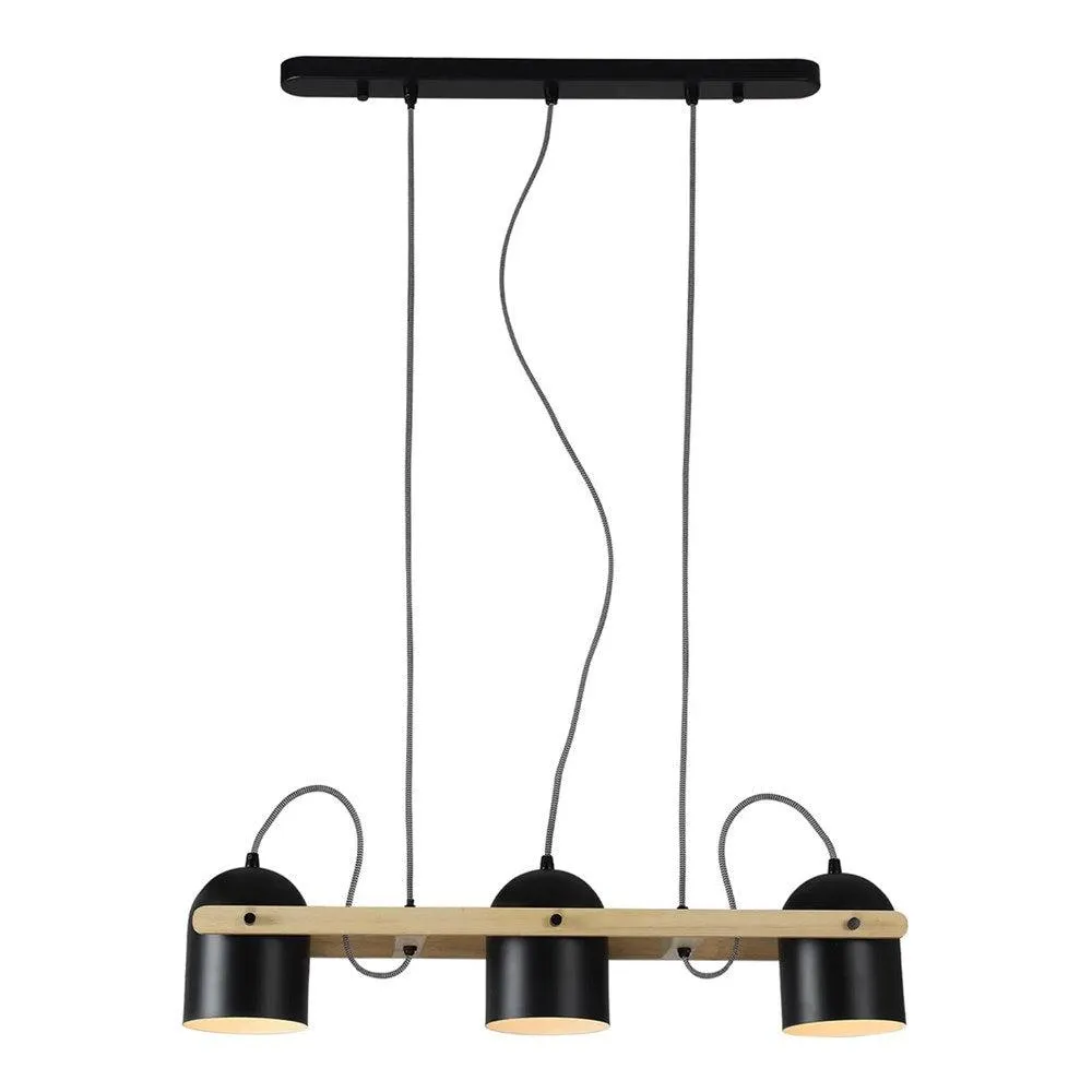 Mia Modern Iron and Wood 3 Light Pendant Light, Black or White, PL0313