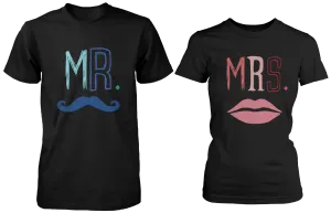 Mr. Blue Mustache & Mrs. Pink Lips Matching Couple Shirts (Set)