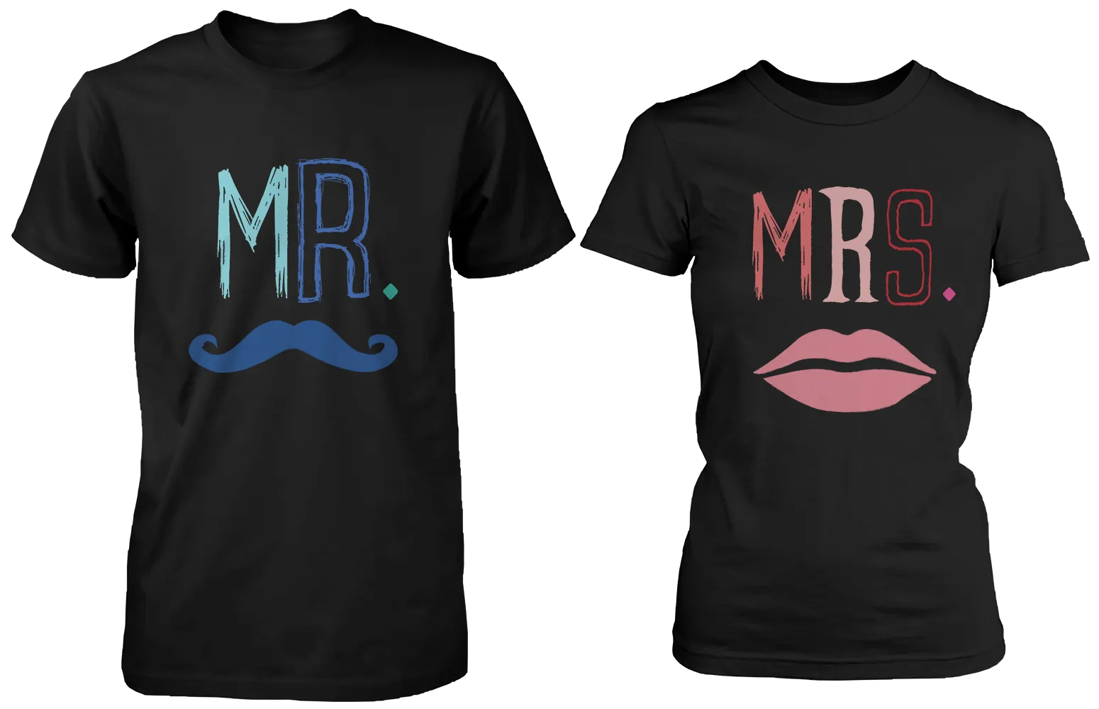 Mr. Blue Mustache & Mrs. Pink Lips Matching Couple Shirts (Set)