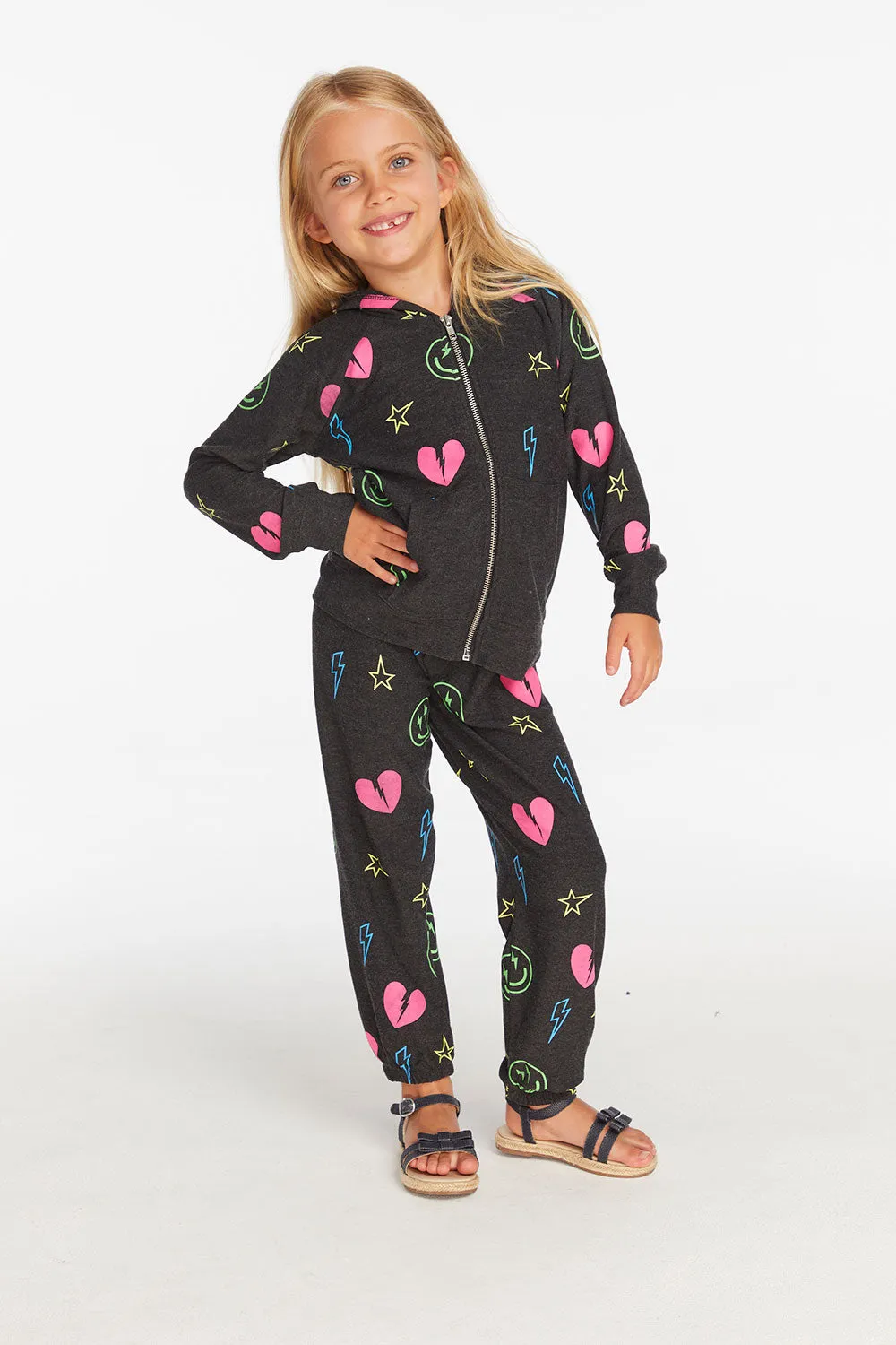 Neon Heart & Smiles Girls Zip-up Hoodie