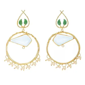 Opal Round Leaf Design Brass Frame Stud Earrings - Non-Allergic, Perfect for Every Occasion