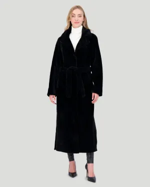 Reversible Select Shearling Lamb Coat with Side Slits and Belt