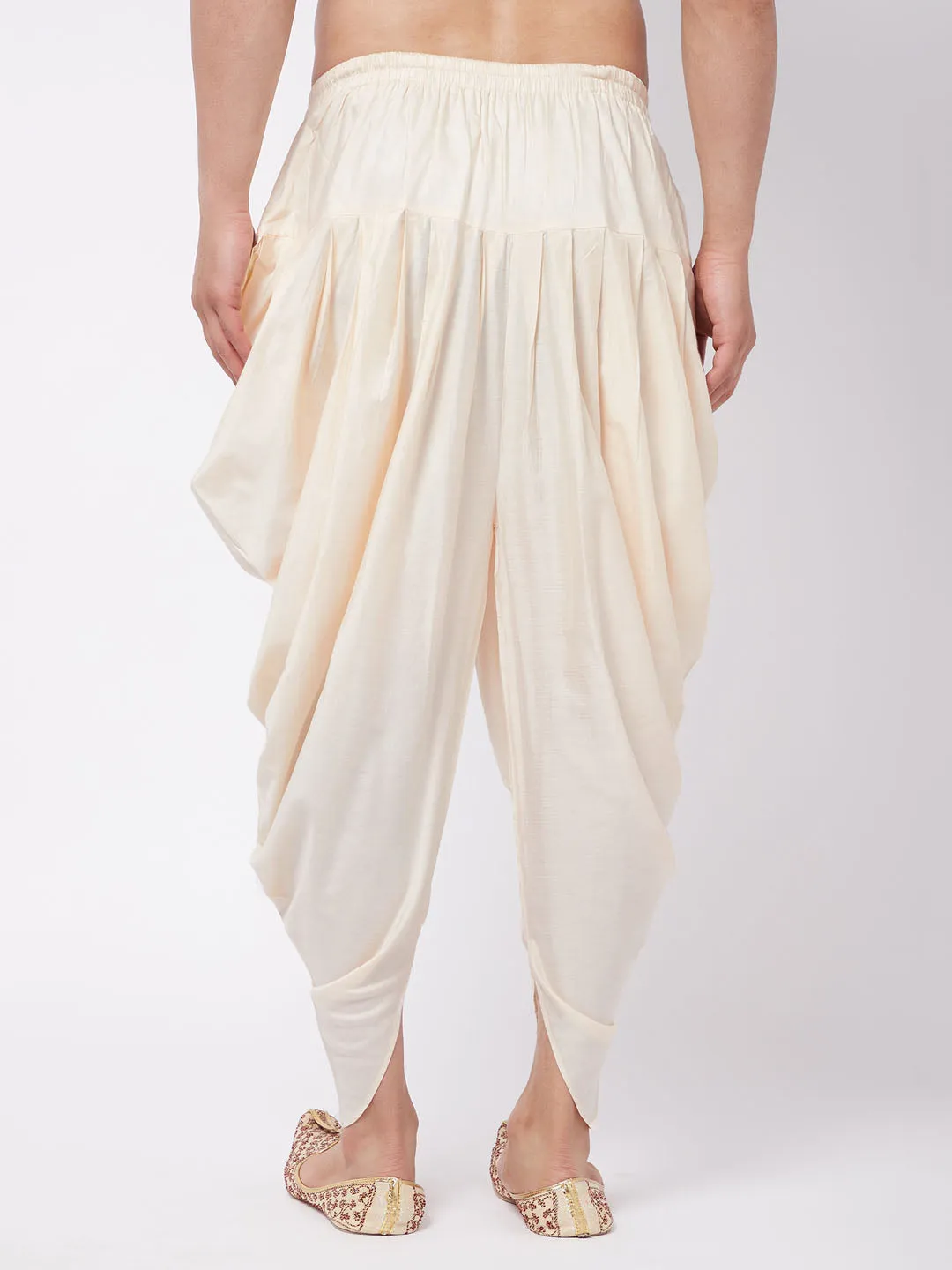 VASTRAMAY Men's Cream Cotton Blend Cowl Dhoti