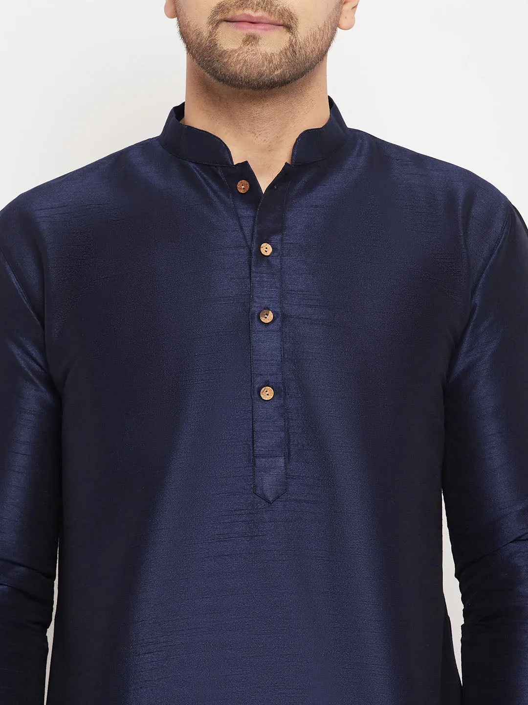 VASTRAMAY Men's Navy Blue Silk Kurta Set