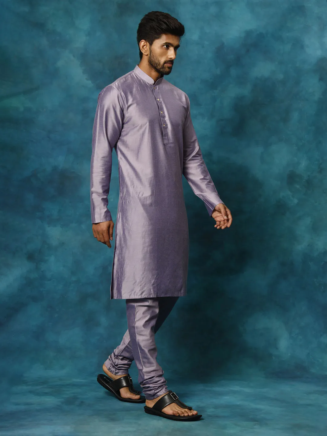 Vastramay Men's Purple Viscose Kurta Pyjama Set