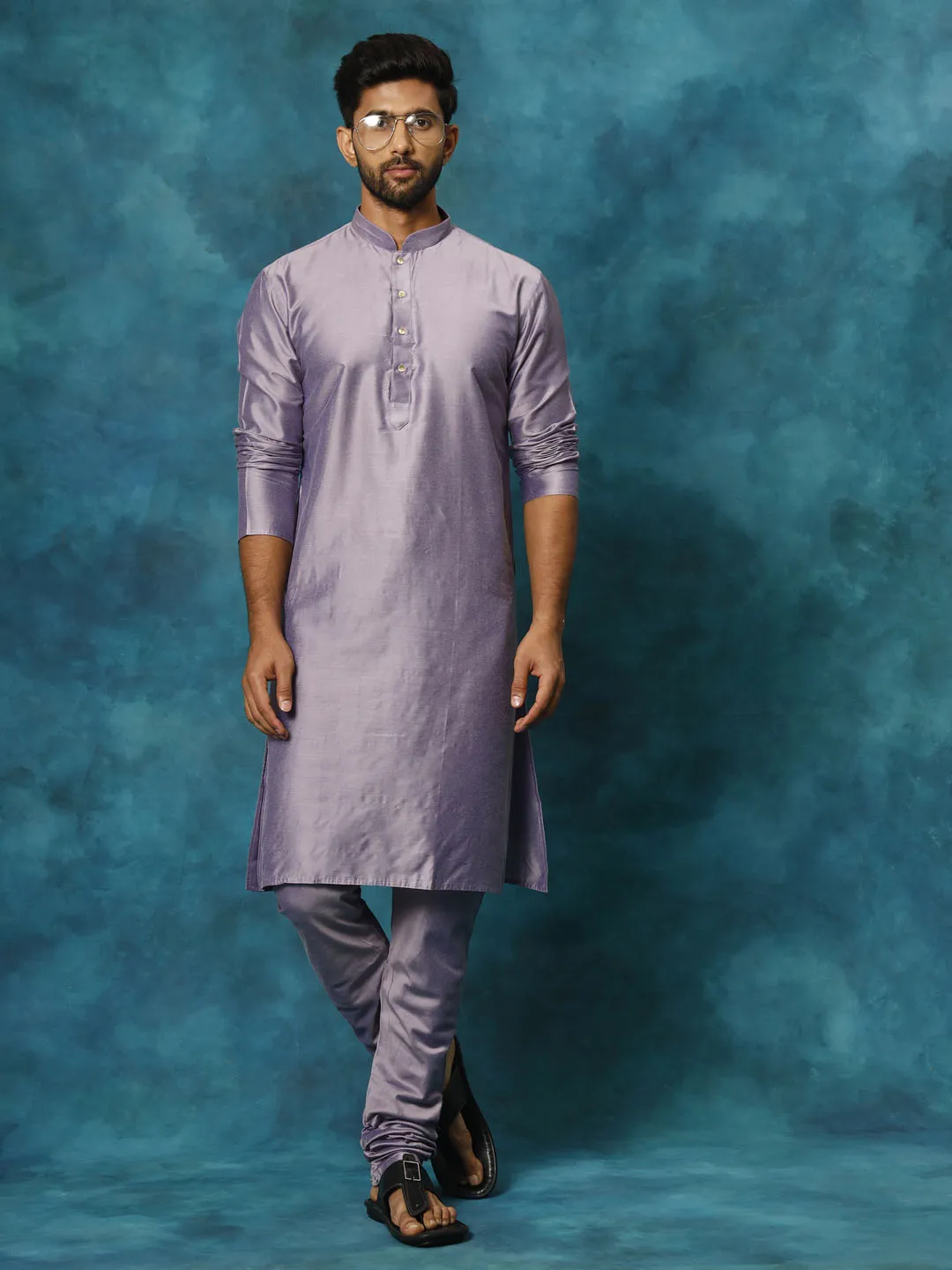 Vastramay Men's Purple Viscose Kurta Pyjama Set