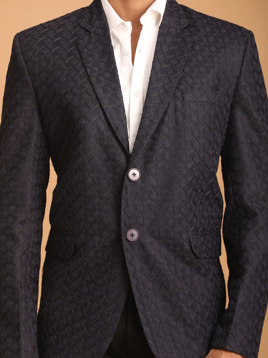 Vastramay Navy Blue Silk Blend Blazer