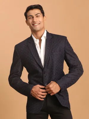 Vastramay Navy Blue Silk Blend Blazer