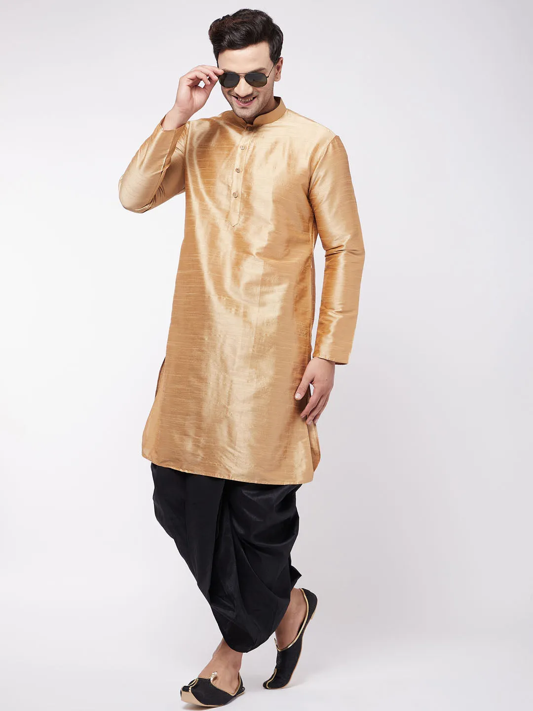 VASTRAMAY Rose Gold Silk Kurta Dhoti