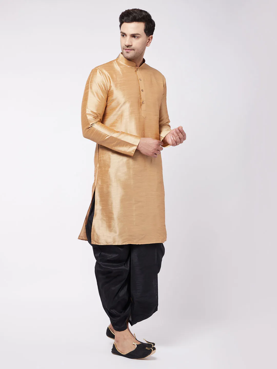 VASTRAMAY Rose Gold Silk Kurta Dhoti