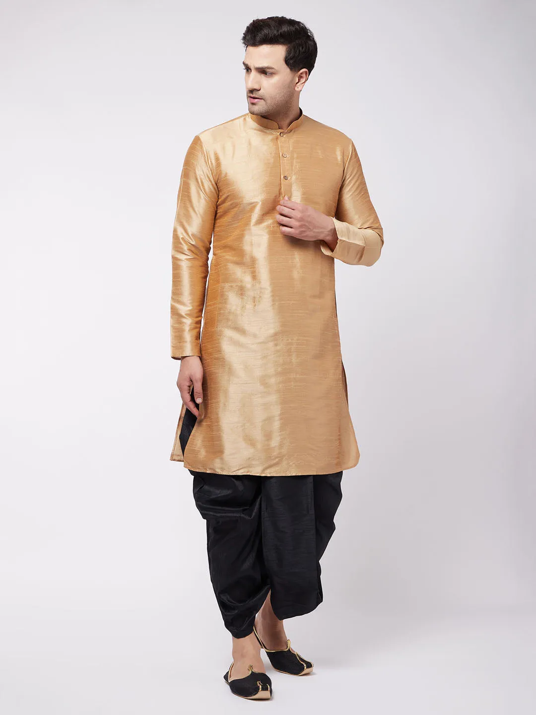 VASTRAMAY Rose Gold Silk Kurta Dhoti