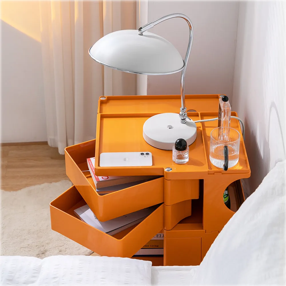 Vernon PP Plastic Bedside Tables Side Tables Nightstand Organizer Replica Boby Trolley 3 Tier with 2 Drawers - Orange