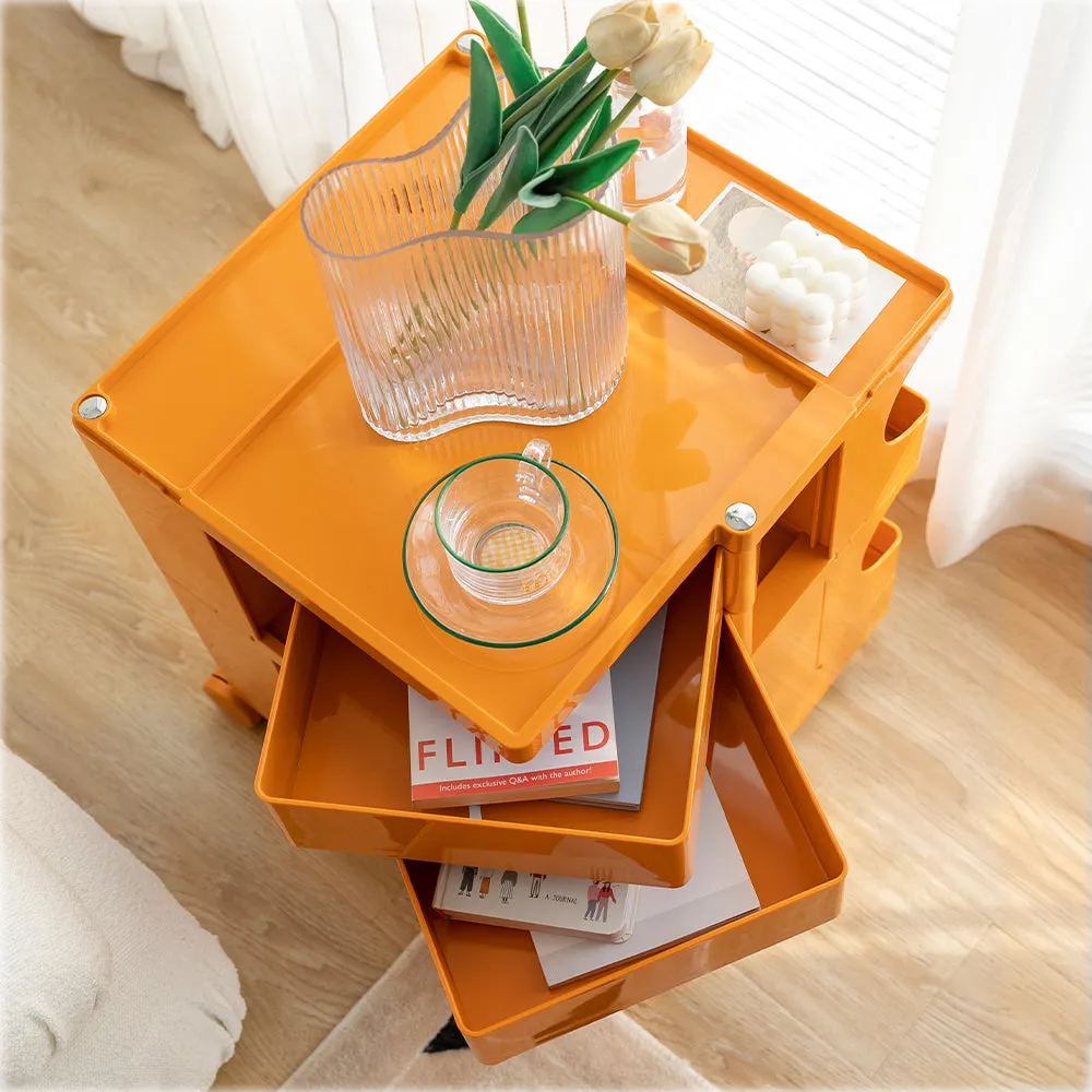 Vernon PP Plastic Bedside Tables Side Tables Nightstand Organizer Replica Boby Trolley 3 Tier with 2 Drawers - Orange