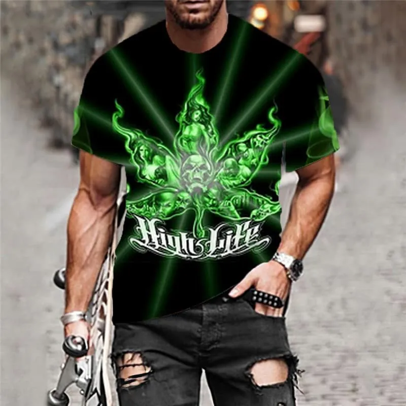 Weeds T-shirt Men Skull Funny T shirts Green T-shirts 3d Smoke Cloud Tshirt Printed