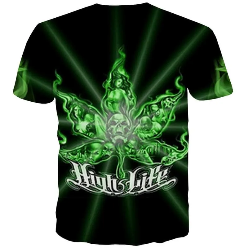 Weeds T-shirt Men Skull Funny T shirts Green T-shirts 3d Smoke Cloud Tshirt Printed