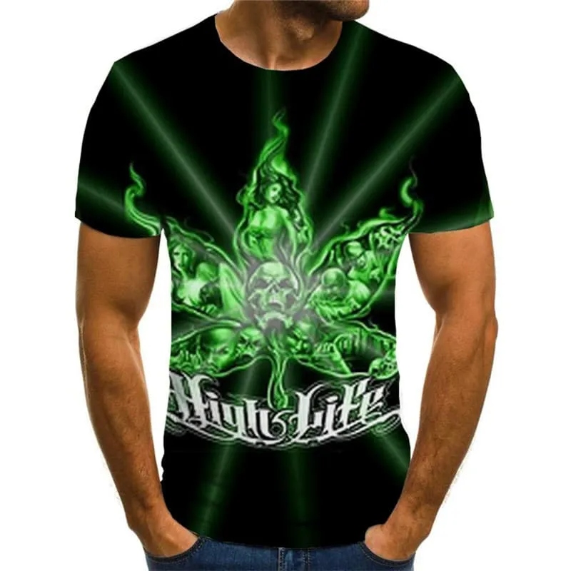 Weeds T-shirt Men Skull Funny T shirts Green T-shirts 3d Smoke Cloud Tshirt Printed