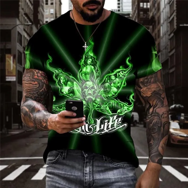 Weeds T-shirt Men Skull Funny T shirts Green T-shirts 3d Smoke Cloud Tshirt Printed