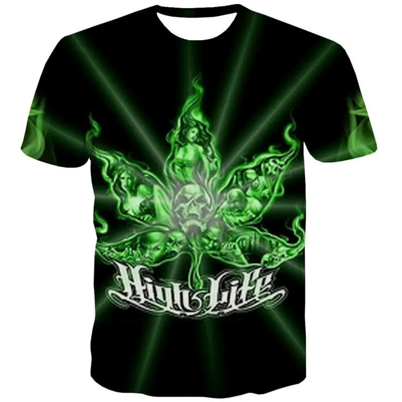 Weeds T-shirt Men Skull Funny T shirts Green T-shirts 3d Smoke Cloud Tshirt Printed