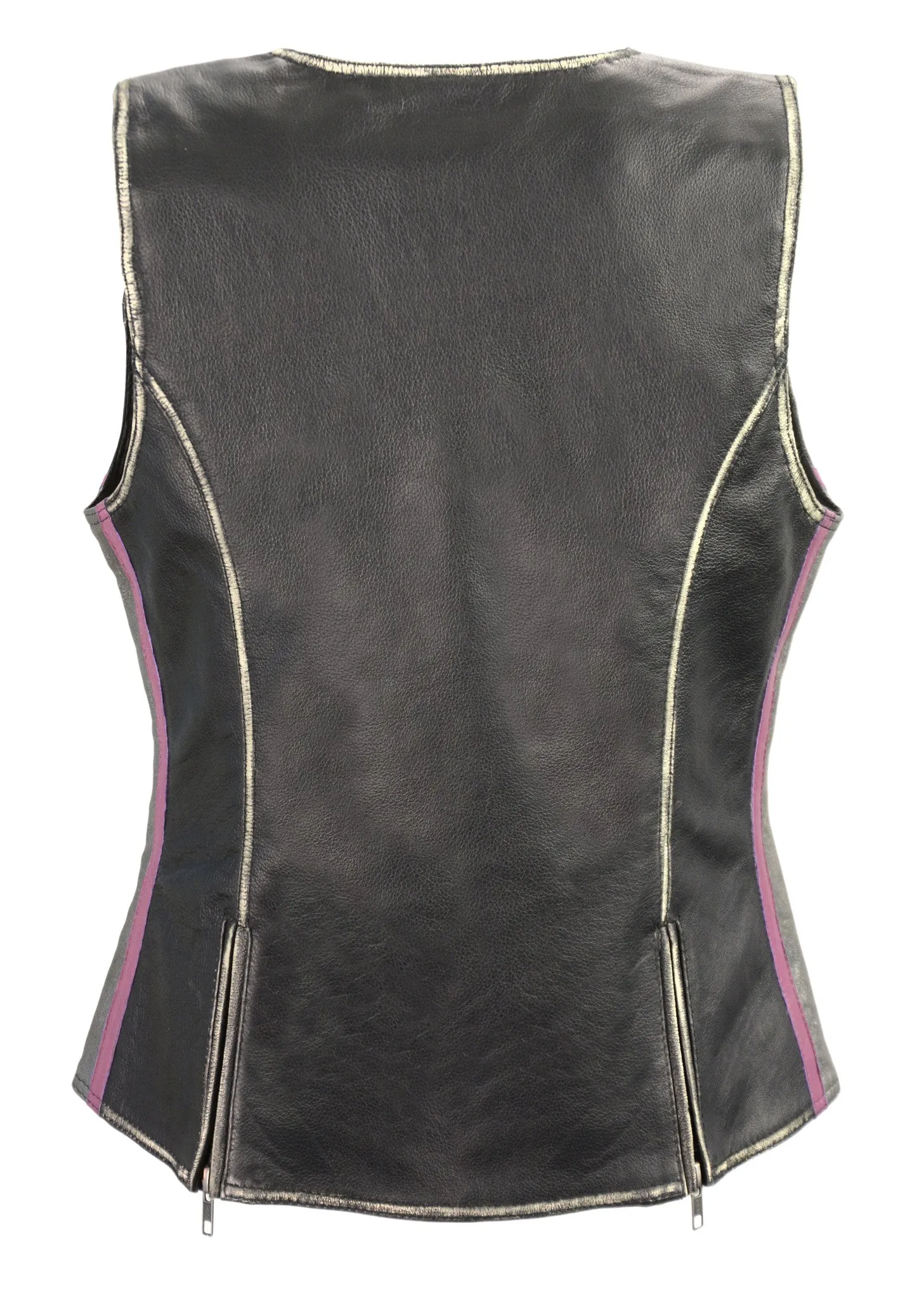 WOMEN'S RUBOFF OLD LOOK BLK & SILVER ZIPPER FRONT VEST W/2 GUN POCKETS